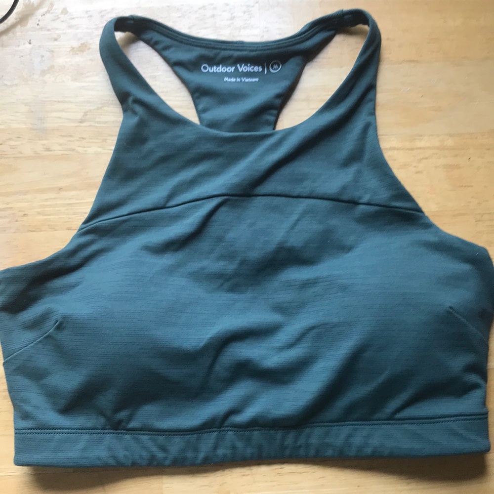 Outdoor Voices tech sweat crop top in evergreen